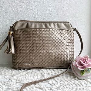 Vintage Ganson San Francisco Woven Leather Crossbody Bag Y2K Minimalist